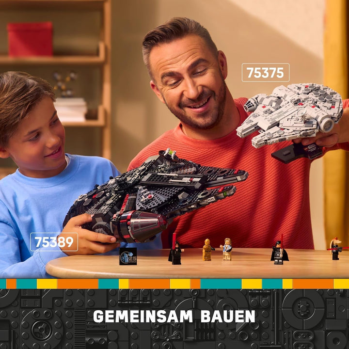 LEGO Star Wars Dark Millennium Falcon, Set navă stelară, Jucărie de construcție pentru copii, Cadou aniversar pentru băieți, fete și fani, Jucărie de aventură 75389