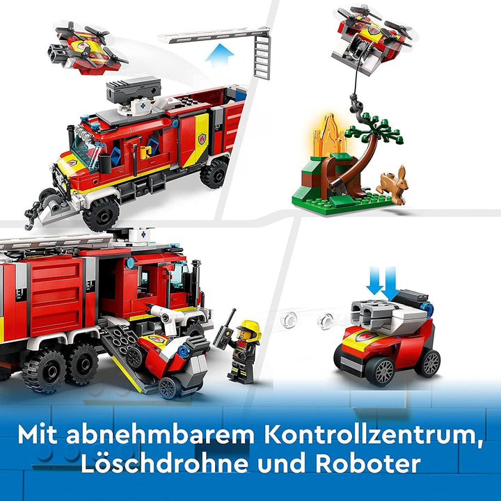 LEGO 60374 City Fire Brigade Command Vehicle, jucărie modernă cu camion de pompieri, cu drone de stingere a incendiilor, cu figuri pentru copii
