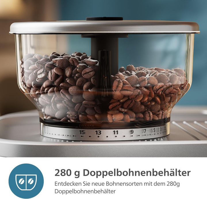 Espressor semiautomat Philips Barista Brew - Espresso simplu și dublu + buton Americano, recipient dublu pentru boabe de cafea de 280 g, ghidare intuitivă, tamper calibrat (PSA3228/41)