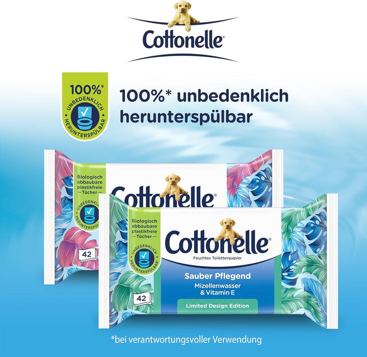 Șervețele umede, Clean Care - apă micelară și parfum de bumbac, biodegradabilă, fără plastic, resigilabilă, pachet valoric, 12 X 42 șervețele umede