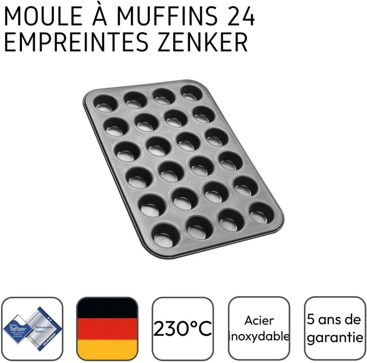 Zenker 6541 Black Metallic 24Er Mini-Muffinform – Antihaftbeschichtet Für Perfekte Mini-Muffins, Ø 4,5 Cm, Made in Germany