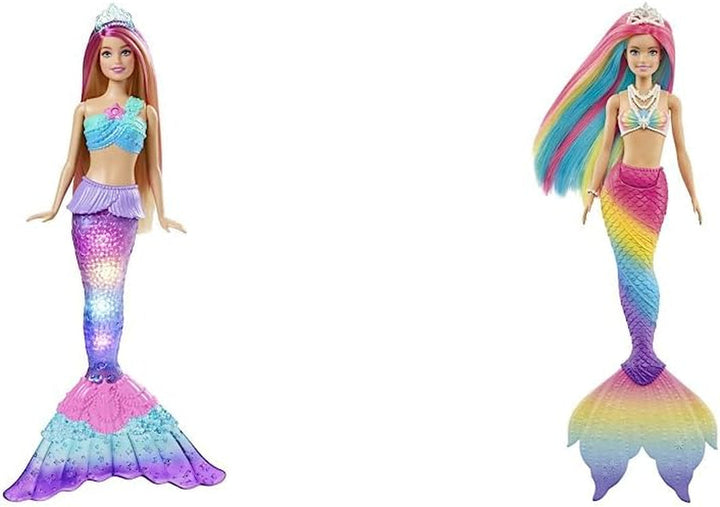 Barbie Dreamtopia Magic Light Mermaid Doll cu păr blond, păpușă Barbie cu coadă de sirenă, potrivită ca cadou pentru copii de la 3 ani, HDJ36