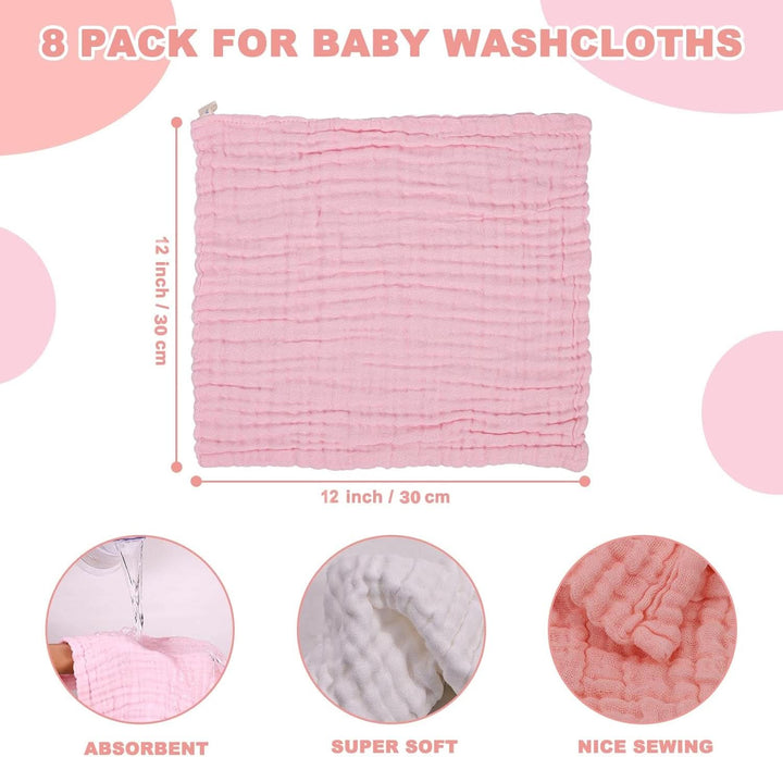 Baby Washcloths Muslin Baby Face Towels 6 Pack Soft Muslin Washcloths for Newborn Cotton Wash Cloth Set for Baby Natural Baby Wipes for Delicate Skin Baby Registry as Shower 12X12 Inches