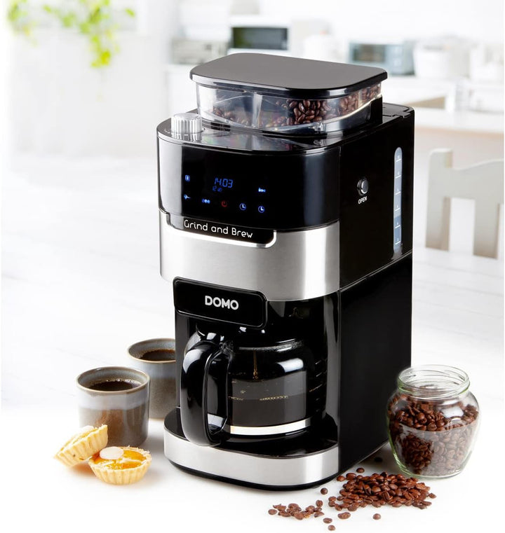 DOMO DO721K Espressor de cafea măcinat și preparat - Funcție boabe-la-cană - Afișaj LCD - Pentru cafea măcinată sau boabe întregi - 1,5 L
