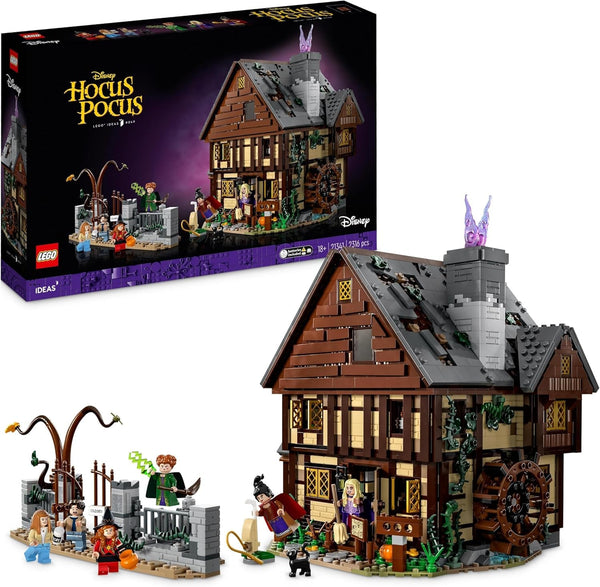 LEGO Ideas Hocus Pocus: Setul casei vrăjitoarelor surorilor Sanderson, kit de colecție pentru adulți cu casă, 6 minifigurine și accesorii, femei și bărbați 21341
