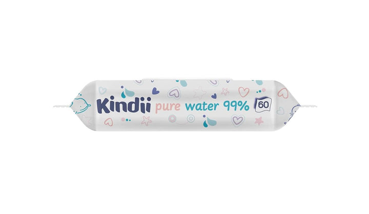 Kindii Feuchttücher Für Babys Und Kinder Pure Water 99% - 99% Ige Zusammensetzung Auf Wasserbasis - Allantoin - Parfümfrei - Unparfümiert - Dermatologisch Getestet - Für Empfindliche Haut - 60 Stück