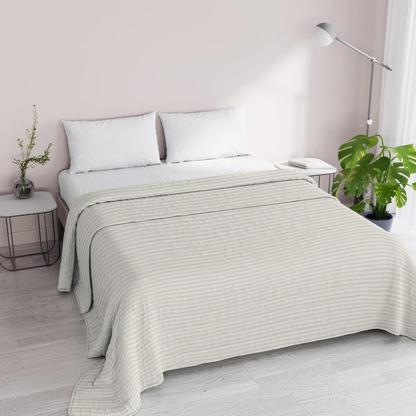 Cuvertură de vară Satin Stripes, poliester, crem, 260X250 Cm