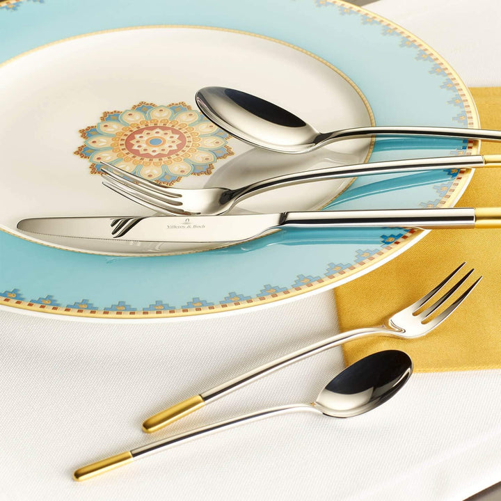 Villeroy & Boch – Ella Teilvergoldet Tafelbesteck Gold 30 Teilig 6 Personen, Spülmaschinenfest, Rostfrei, Besteckset, Besteck Set, Vergoldetes Besteck, Essbesteck, Edelstahl/Blattgold-Applikationen