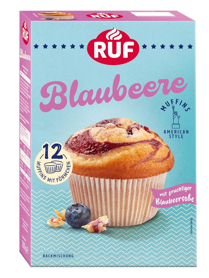 RUF Cheesecake-Muffins Backmischung, American Style Muffins Mit Cremiger Füllung, Einfache Zubereitung, 12 Muffin-Förmchen Inklusive