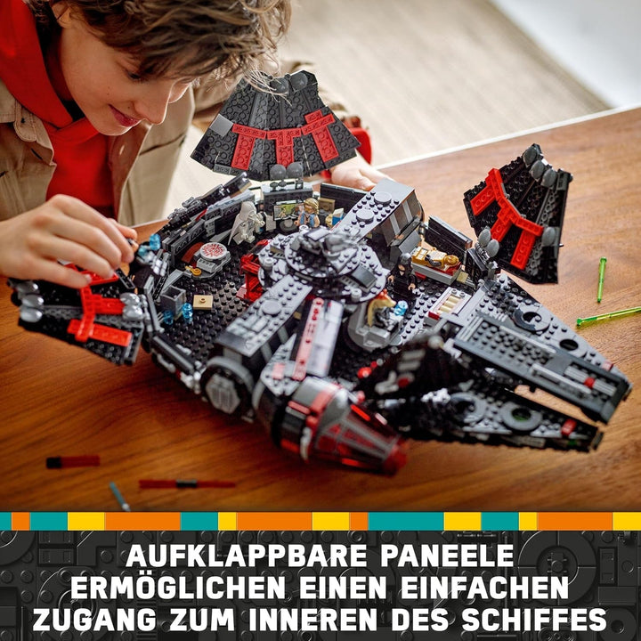 LEGO Star Wars Dark Millennium Falcon, Set navă stelară, Jucărie de construcție pentru copii, Cadou aniversar pentru băieți, fete și fani, Jucărie de aventură 75389