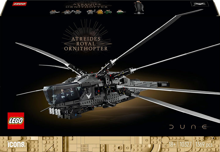 LEGO 10327 Icons Dune Atreides Royal Ornithopter, set de colecționat pentru adulți, cadou de film pentru bărbați, femei și fani, aeronavă model cu 8 figuri, inclusiv Paul Atreides și baronul Harkonnen