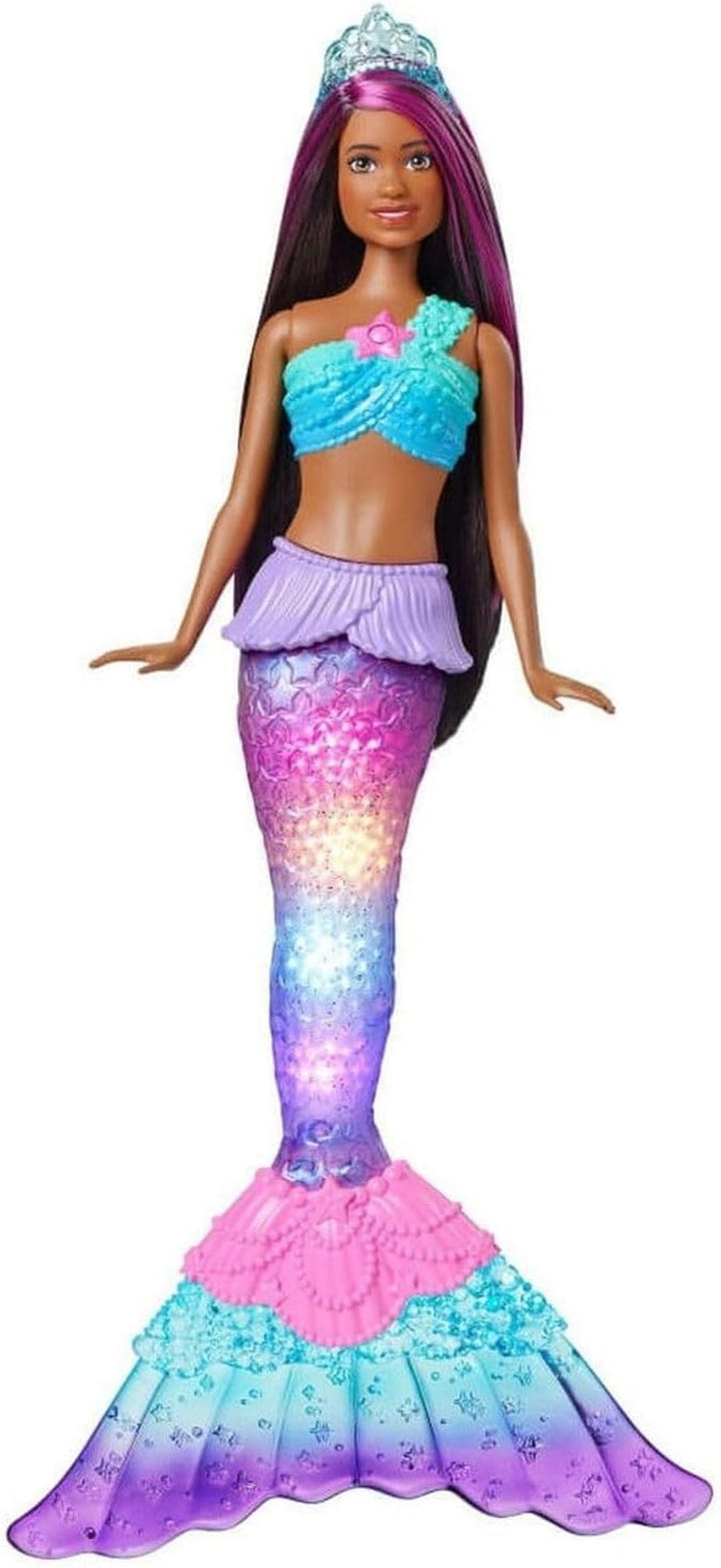 Barbie Dreamtopia Magic Light Mermaid Doll cu păr blond, păpușă Barbie cu coadă de sirenă, potrivită ca cadou pentru copii de la 3 ani, HDJ36