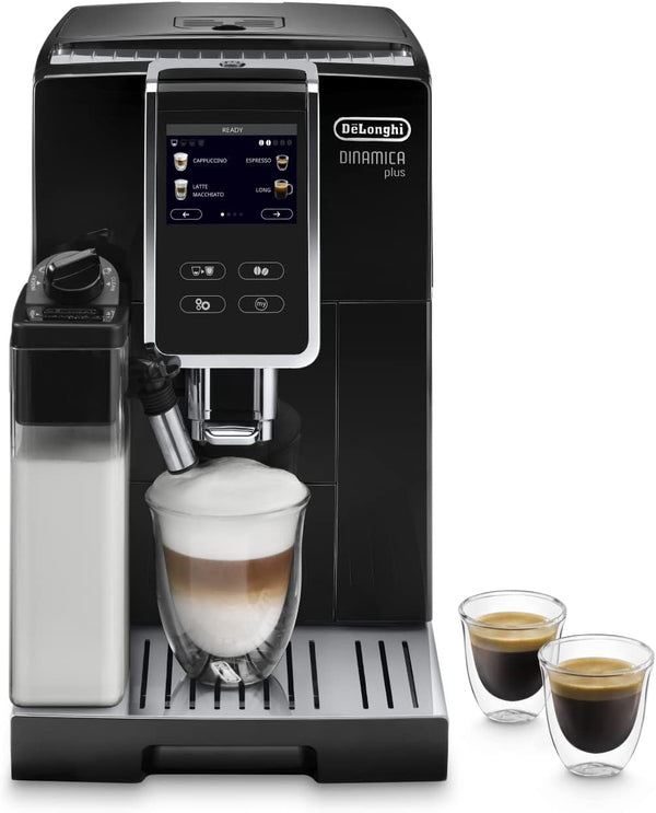 De'Longhi Dinamica plus ECAM 370.70.B Aparat de cafea complet automat cu sistem de lapte Lattecrema, cappuccino și espresso, afișaj color TFT cu ecran tactil de 3,5 inchi și control prin aplicații, funcție cafetieră, negru