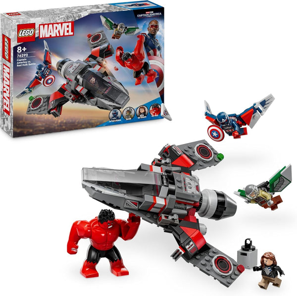 LEGO Marvel Showdown între Căpitanul America și Hulk Roșu, cadou pentru copii, set cu jet construibil, jucărie cu supereroi pentru băieți și fete de la 8 ani, jucărie de construit aventuri 76292