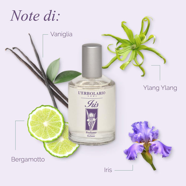 L'Erbolario, Iris Parfum, Apă de parfum pentru femei, Parfumuri și parfumuri pentru femei, Aromă florală pudrată, Format: 50 ml