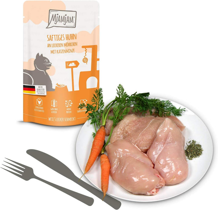 Mjamjam - Hrană umedă premium pentru pisici - Mixpack IV - 4*pui, 4*pui și pasăre, 4*curcan 12 X 125G, 12Pack (12 X 125 G), fără cereale cu extra carne