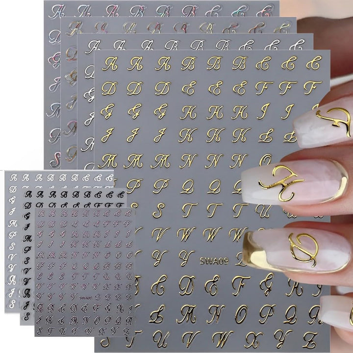 7 Blätter 3D Alphabets Nagelsticker Nagelfolie Selbstklebend Buchstaben Aufkleber Nägel Zubehör Nagelaufkleber Klebebuchstaben Aufkleber Selbst Gestalten Letter Letters Nail Art Stickers