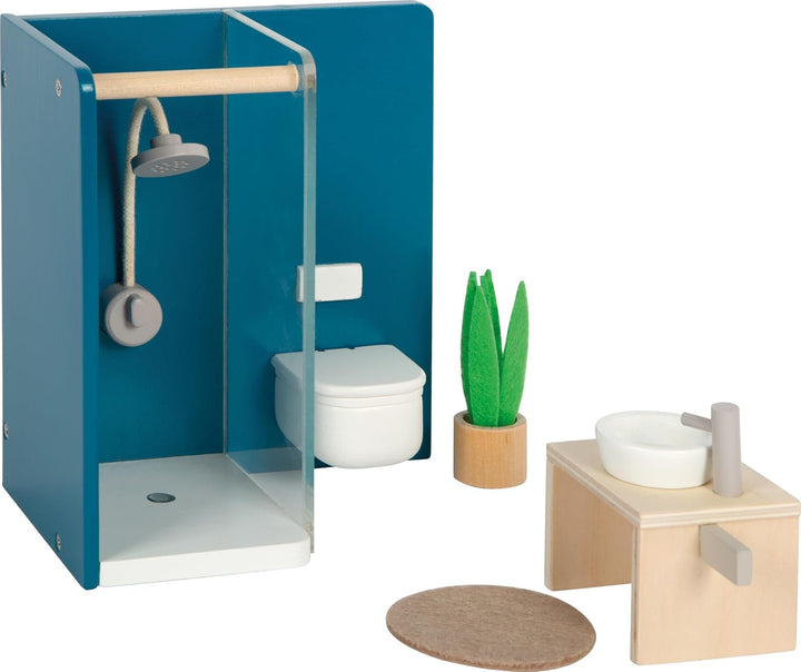 Casă de păpuși din lemn Small Foot, culori naturale - 3 etaje cu terasă pe acoperiș și set de mobilier din 51 de piese, încurajează jocul creativ, potrivită de la 3 ani, 12541