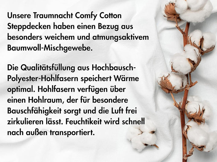 Traumnacht Comfy Cotton Mono plapumă pentru toate anotimpurile, Plapumă de tranziție ideală cu capac din amestec de bumbac, 135 X 200 cm, lavabilă, certificată Oeko-Tex, produsă în conformitate cu standardul de calitate german