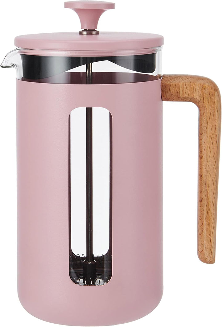 Cafetieră La Cafetière Pisa pentru 8 căni, albastru deschis, piston durabil din oțel inoxidabil, presă franceză rezistentă la căldură cu mâner elegant din lemn natural, versatilă pentru cafea și ceai, 1 l