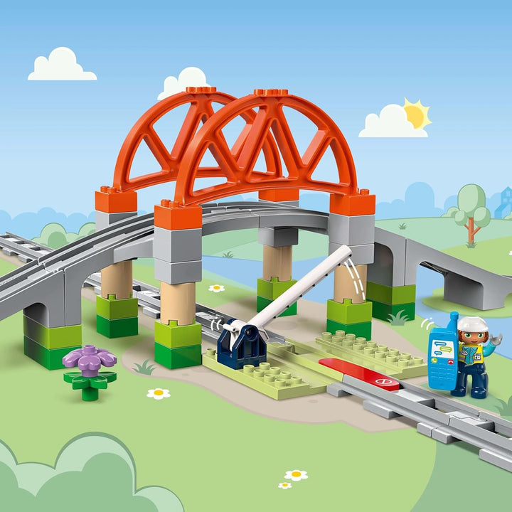 LEGO DUPLO Town Pod de cale ferată și șine - Set de expansiune, cadou pentru copii începând cu 2 ani, set pentru construcție și reconstrucție, set de dezvoltare pentru preșcolari, jucărie educațională 10426
