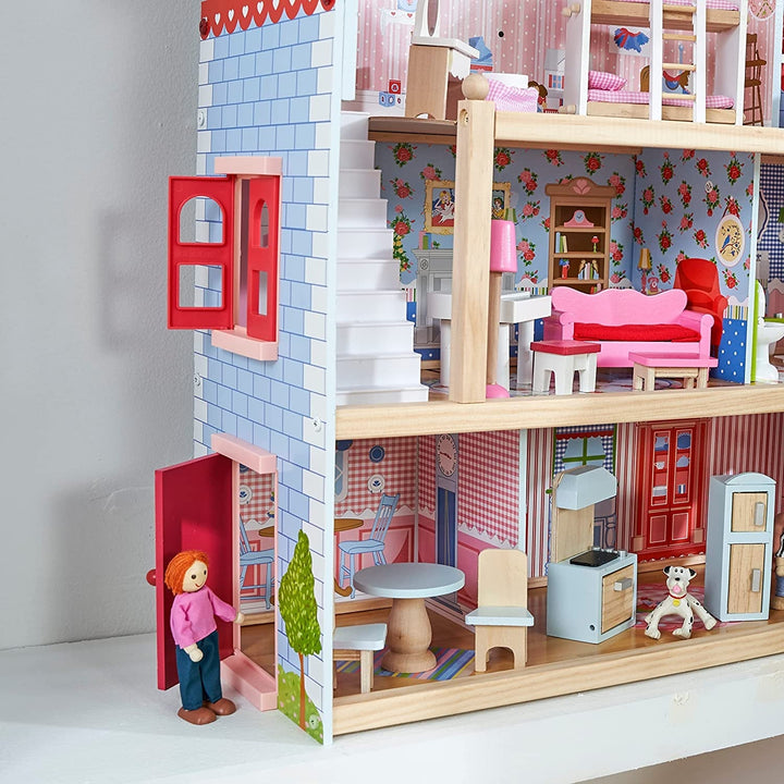 Kidkraft Dollhouse Chelsea din lemn cu mobilier și accesorii pentru mini păpuși, set de joacă pentru mini păpuși, jucărie pentru copii de la 3 ani, 65054, exclusiv la Amazon