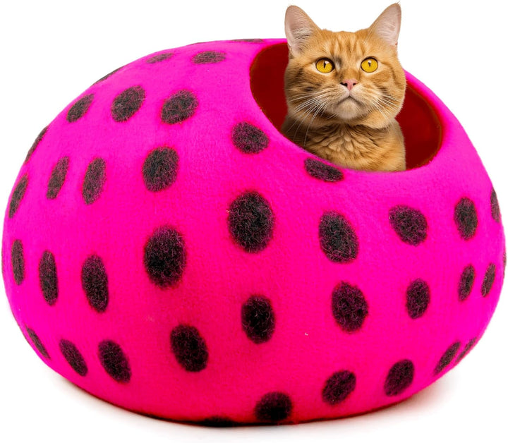 Woolygon - Seria Pisici Sălbatice - Peșteră pentru Pisici din Lână, Fabricată Manual din 100% Lână Merinos, Peșteră Ecologică din Fetru pentru Pisici și Pisici de Interior