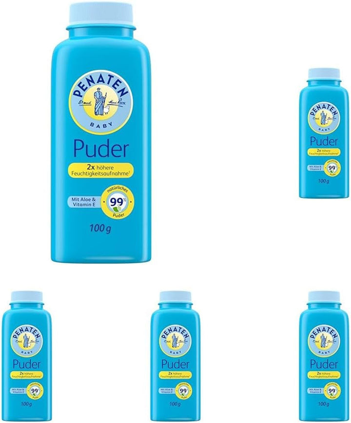 Pudră naturală pentru bebeluși Penaten cu aloe și vitamina E (1x 100g)- Protejează pielea sensibilă, absoarbe umezeala și menține pielea uscată- Aprobat dermatologic-99% ingrediente de origine naturală
