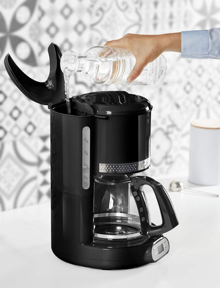 Cafetieră cu filtru Moulinex Programabilă 24H, Design vintage, Capacitate 1.25 L, 10 până la 15 cești, Suport filtru pivotant, Funcție de menținere la cald 30 min, Ulcior din sticlă, Sun FG380B10
