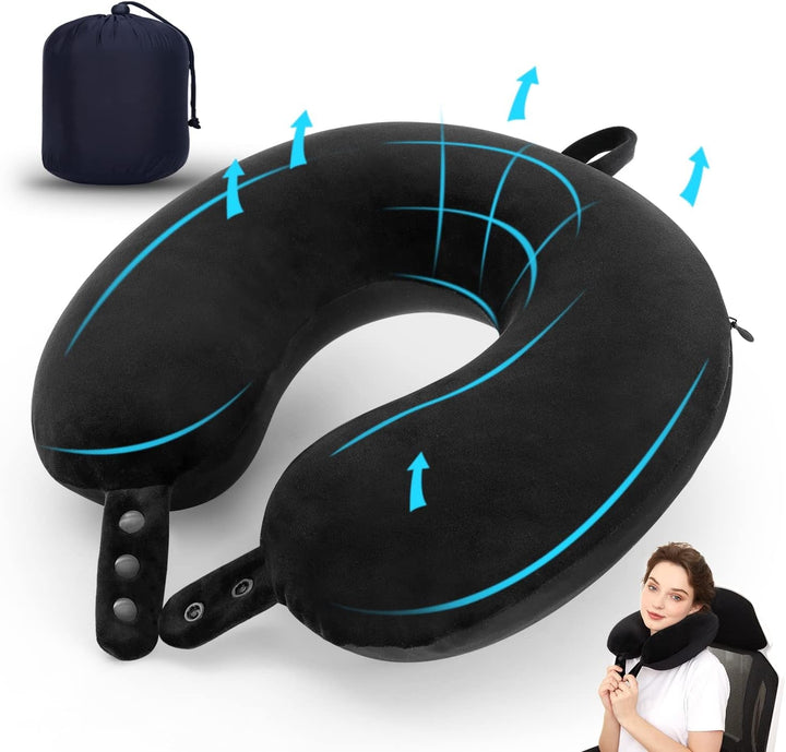 TALLGO Travel Neck Pillow, cea mai bună pernă de avion din spumă de memorie pentru tetieră, pernă moale reglabilă pentru avion, mașină și casă, roz