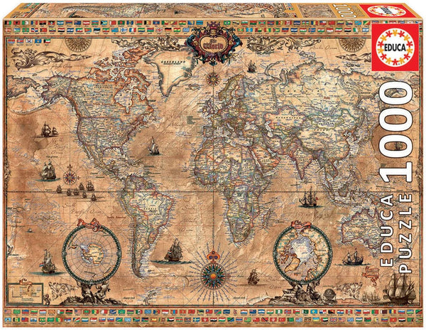 Educa - Puzzle 1000 piese pentru adulti | Harta veche a lumii, puzzle 1000 piese pentru adulti si copii de la 14 ani, harta (15159)
