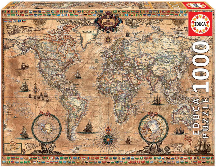 Educa - Puzzle 1000 piese pentru adulti | Harta veche a lumii, puzzle 1000 piese pentru adulti si copii de la 14 ani, harta (15159)