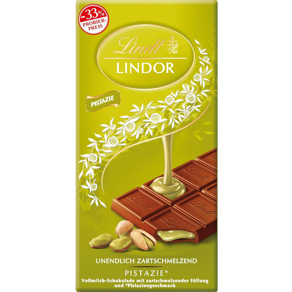 Lindt Schokolade LINDOR Pistazie, Promotion | 100 G | Feinste Vollmilch-Schokolade Mit Unendlich Zartschmelzender Füllung Mit Pistaziengeschmack | Schokoladentafel | Schokoladengeschenk, 2023 Version