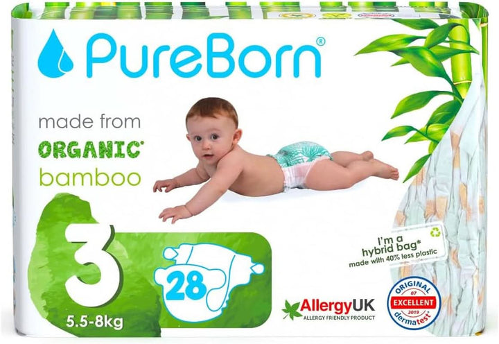 Pureborn Eco Bio-Bambus Windeln, Größe 5 (11-18 Kg), 176 Stück (2 X 88), Umweltfreundlich, Hypoallergen, Ultraweich, Mit Nässeindikator, Diverser Aufdruck