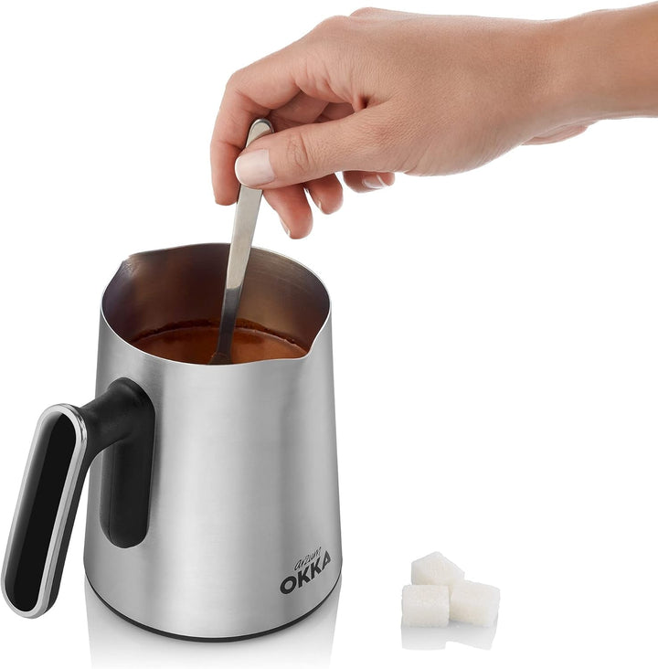 Cafetieră turcească Arzum OKKA Minio, aparat Mocha, 1-4 căni, cană din oțel inoxidabil de 300 ml, protecție la preaplin, sistem inteligent de preparare, cană lavabilă, 480 W, crom