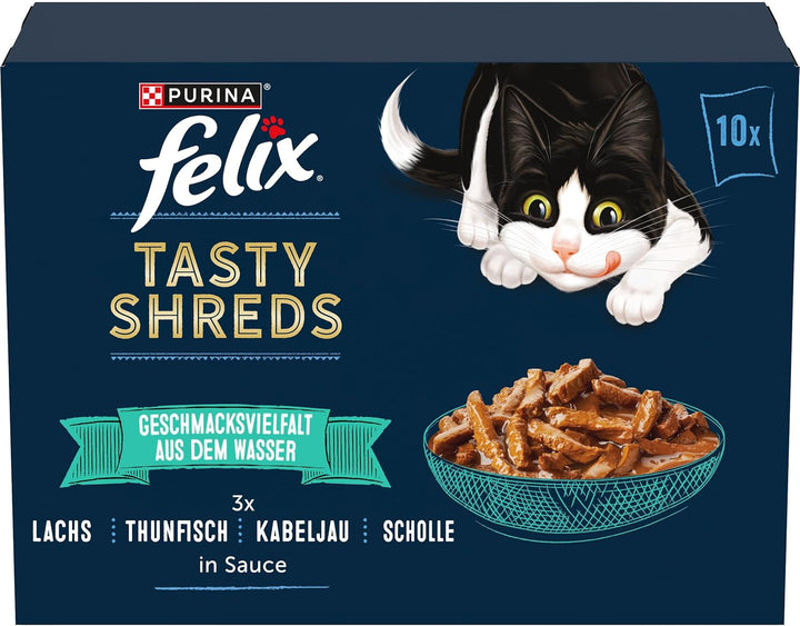 FELIX Tasty Shreds hrană umedă pentru pisici în sos, mix de arome variate, pachet de 6 (6 X 10 X 80G)