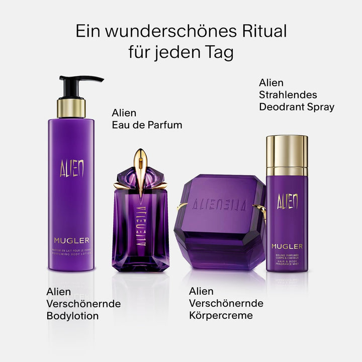 MUGLER Alien Loțiune de corp parfumată, Parfum pentru femei, Chihlimbar, Lemnos și Floral, Parfum excepțional, 200 ml