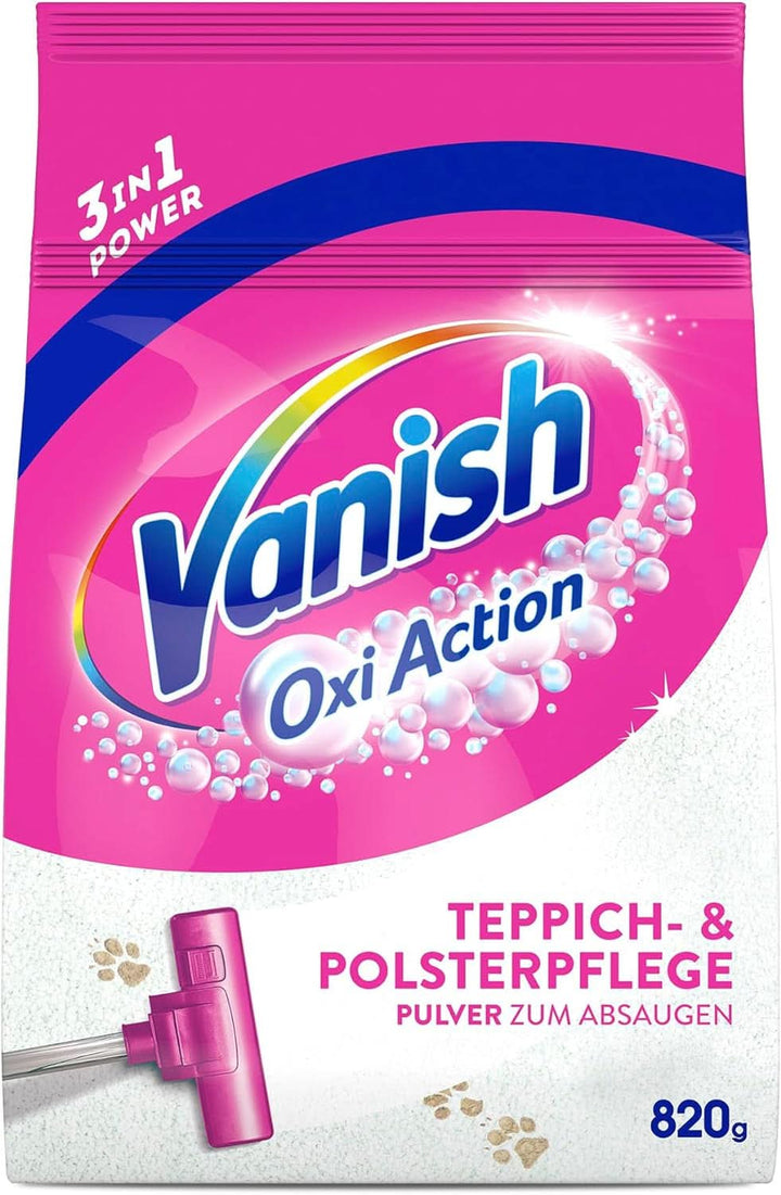 Vanish Oxi Action Pulbere pentru curățarea covoarelor și a tapițeriei - 1 X 820 G - Curăță suprafețe mari pentru covoare și tapițerii împotriva murdăriei, mirosului urât și prafului