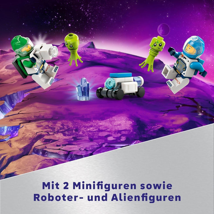 LEGO City Space Rover cu extratereștri, set de mașină cu figurine robot și extratereștri, cadou de ziua de naștere pentru băieți și fete de la 6 ani, cu 2 minifigurine și un set de planete 60431