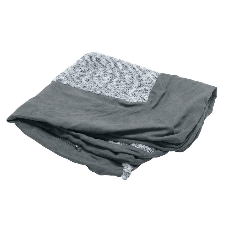 Pat pentru pisici de interior, lavabil, cu role de gât detașabile, pentru animale de companie de până la 4,1 kg – Covoraș de pluș cu imprimeu de diamant – Gri, mărimea S