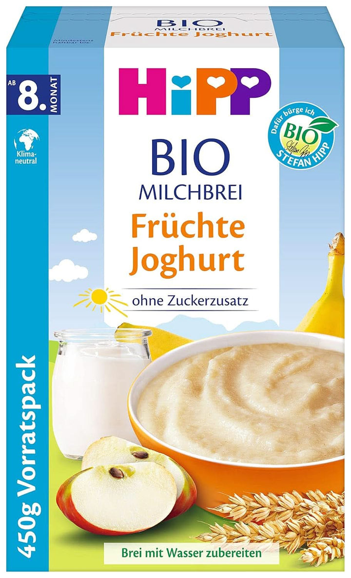 Hipp terci de lapte organic fără adaos de zahăr, semolina si banana, pachet de stocare (4X450 grame)