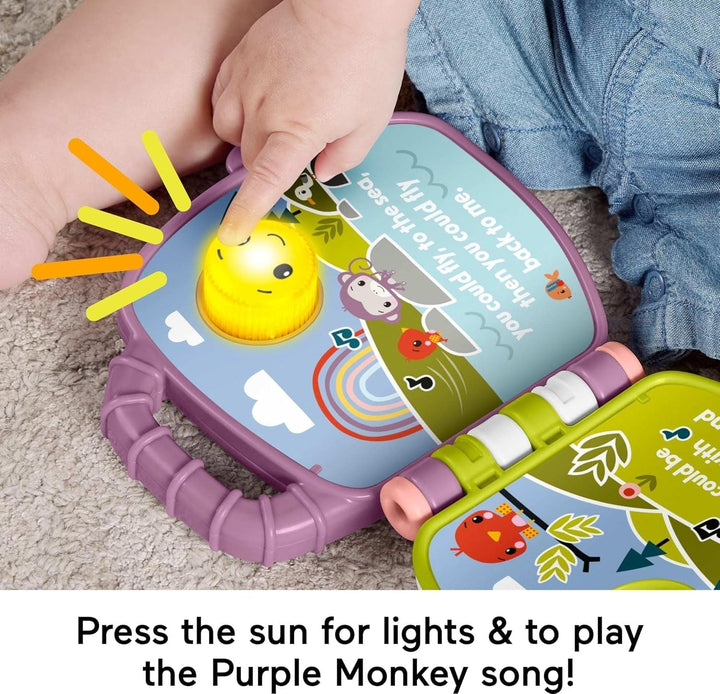Fisher-Price Baby Toy Purple Monkey Musical Storybook cu lumini și sunete pentru sugari și copii de 6+ luni Jucarii Bebe Naty Shop
