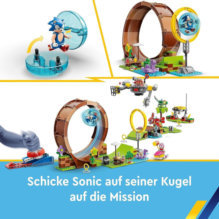 LEGO 76994 Sonic the Hedgehog Provocarea în buclă a lui Sonic în zona Green Hill, jucărie construibilă pentru copii, băieți și fete cu 9 personaje, inclusiv Dr Eggman și Amy