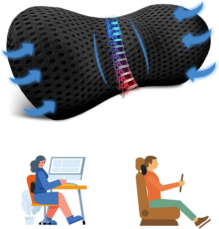 Pernă lombară spate, pernă lombară ergonomică din spumă cu memorie, pernă spate mașină, pernă de sprijin lombar pentru scaune auto și scaune de birou (negru)