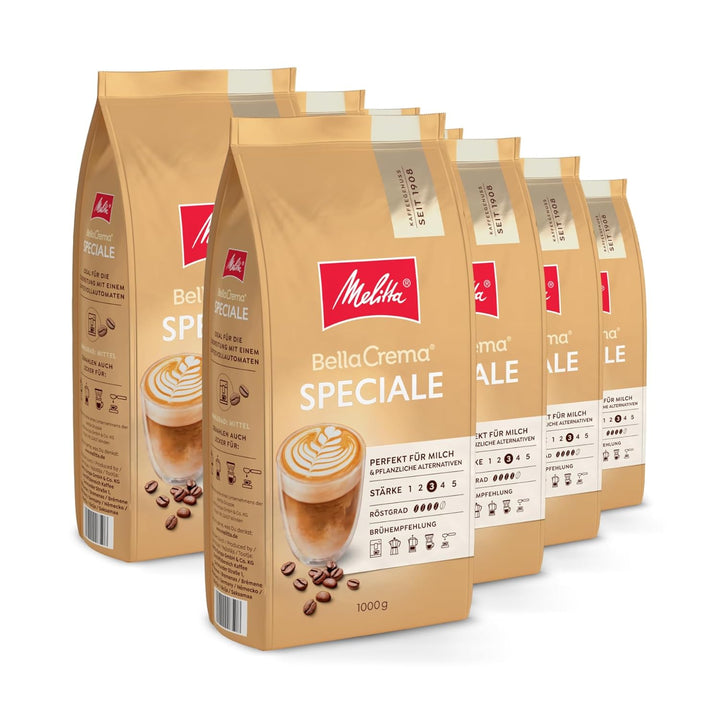 Melitta Bellacrema Decaf Ganze Kaffee-Bohnen Entkoffeiniert 1Kg, Ungemahlen, Kaffeebohnen Für Kaffee-Vollautomat, Koffeinfrei, Milde Röstung, Geröstet in Deutschland, Stärke 3