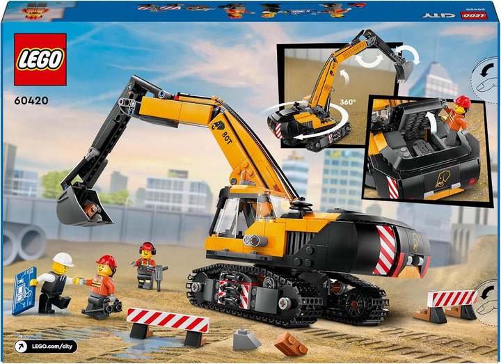 LEGO City Crawler Excavator, excavator de jucărie pentru copii de la 8 ani, jucărie de construcție cu model de excavator, camion construibil cu accesorii și 3 minifigurine 60420