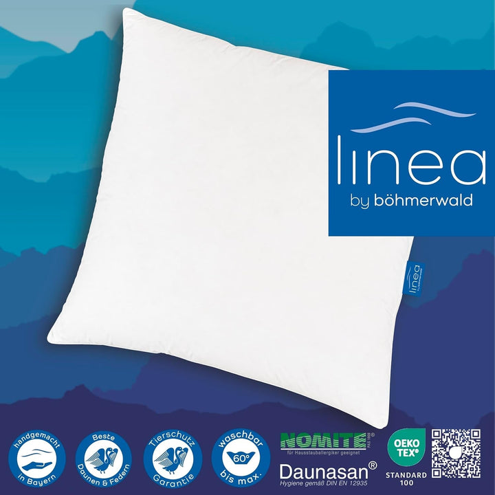 LINEA by Böhmerwald - Cosy - Pernă de înaltă calitate Balance, 80X80, 70% pene clasa 1, 30% puf nou, potrivit pentru alergici, lavabil până la 60°C, produs în Germania