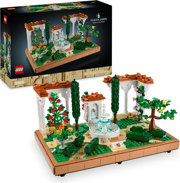 LEGO Icons Fountain Garden - Set de construcție în miniatură pentru adulți cu frunze, chiparoși, copaci, liane, flori - Idee creativă de cadou pentru ziua de naștere, cadou de casă pentru femei, bărbați - 10359