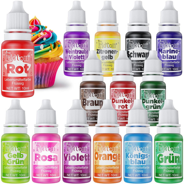 Lebensmittelfarbe Flüssig - Fidton 14 Lebensmittelfarben Vegan Food Coloring, Essbare Tortendeko Kit Für Lebensmittel Farben, Flüssige Lebensmittelfarbe Für Eier Färben, Fondant, Makronen - 10 Ml