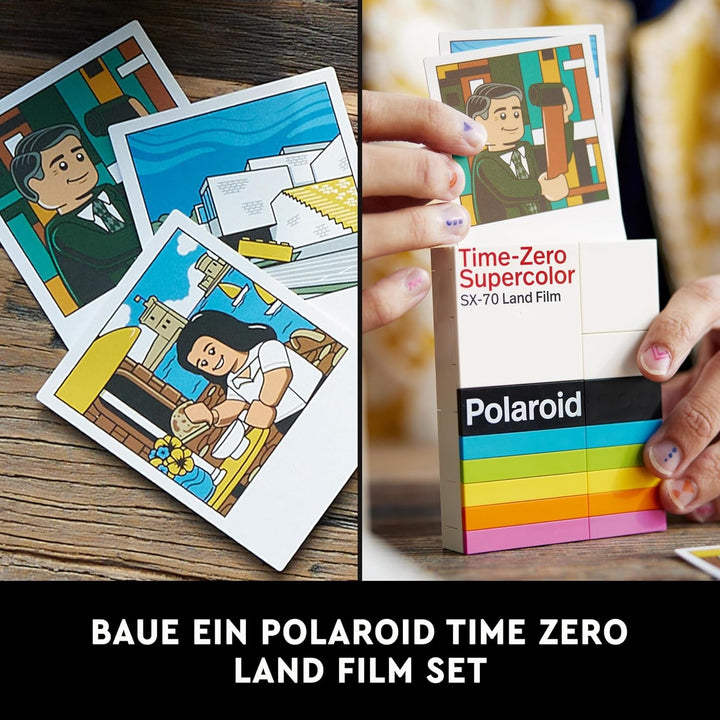 Set aparat foto LEGO Ideas Polaroid Onestep SX-70 pentru adulți, de colecție cu detalii autentice, activitate creativă, cadouri de fotografie pentru femei, bărbați, el, ea și adolescenți 21345